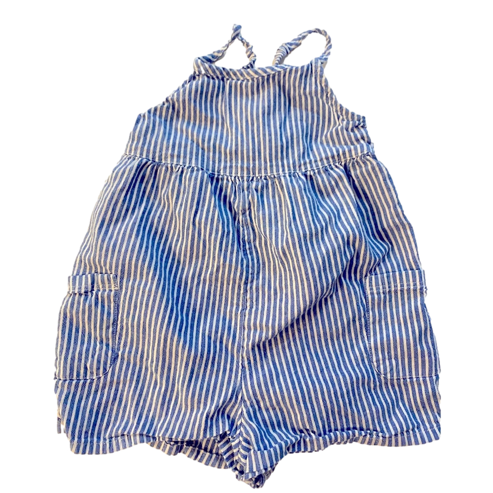 Sleeveless Striped Pocket Romper for Toddler Girls 3T Color: blue stripe